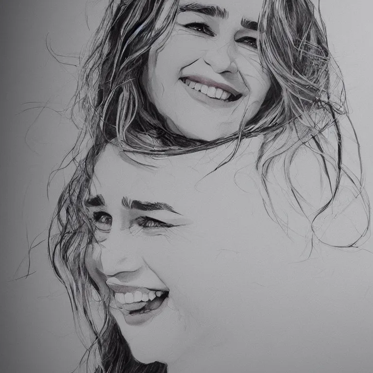 Prompt: an amaze - art painting of emilia clarke using single line, amaze art, smiling face