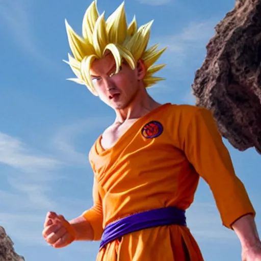 Image similar to keanu reeves as songoku in live action dragon ball movie