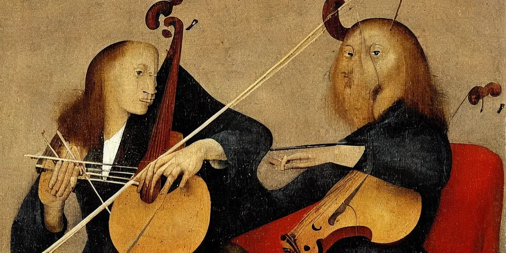 Image similar to a violinist by Hieronymous Bosch