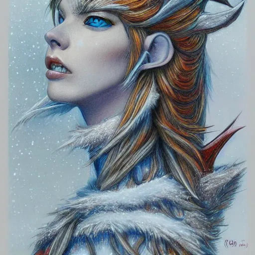 Image similar to Colored pencil art on paper, Frost Elf, highly detailed, artstation, MasterPiece, Award-Winning, Caran d'Ache Luminance