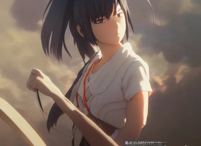 Image similar to a 3 d film animation still portrait of a 2 0 2 0's manga heroine, finely detailed features, sun light, painted by greg rutkowski, akira toriyama studio ghibli