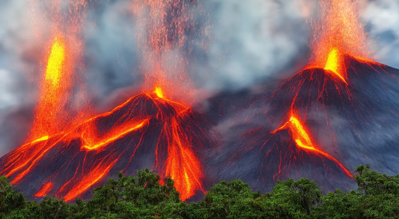 Prompt: majestic volcano eruption landscape, high definition, high detail, 8k, photorealistic,