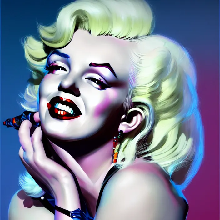 Image similar to portrait of Marilyn Monroe as a harley quinn. intricate abstract. intricate artwork. by Tooth Wu, wlop, beeple, dan mumford. octane render, trending on artstation, greg rutkowski very coherent symmetrical artwork. cinematic, hyper realism, high detail, octane render, 8k, iridescent accents