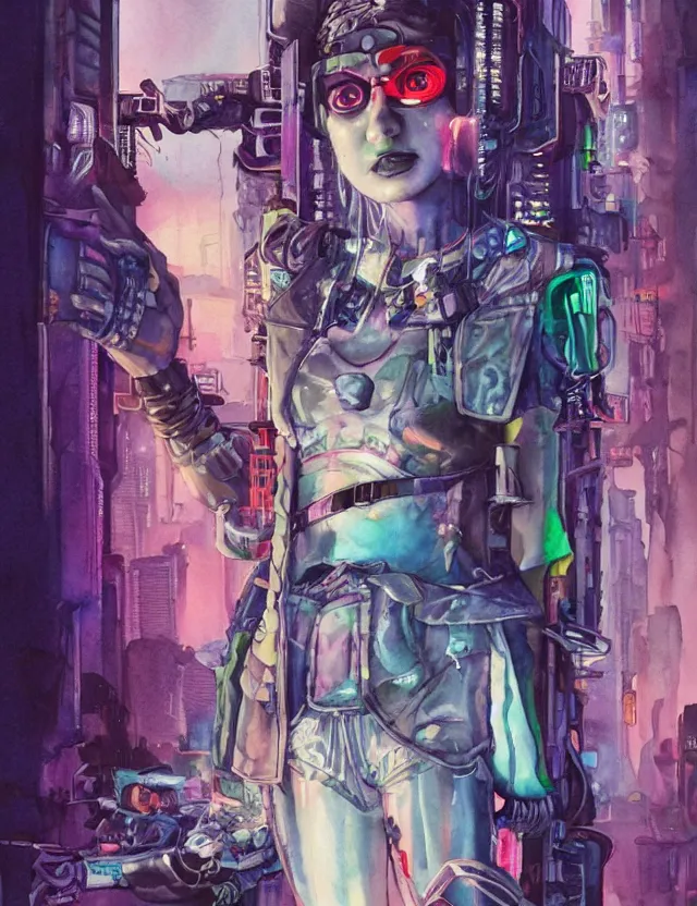 Image similar to cyberpunk princess. this watercolor painting by the beloved children's book author has interesting color contrasts, plenty of details and impeccable lighting.