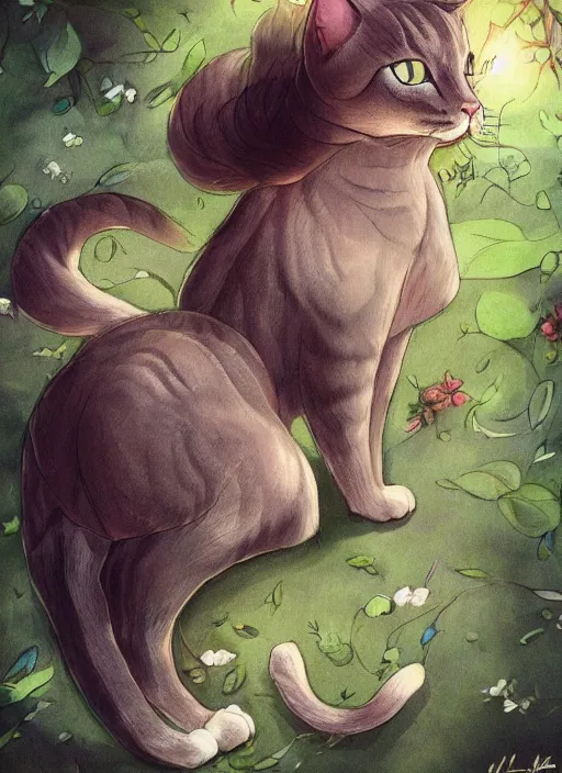 Image similar to beautiful cat, beautiful lightness, anatomically correct, trending on pixiv, forest