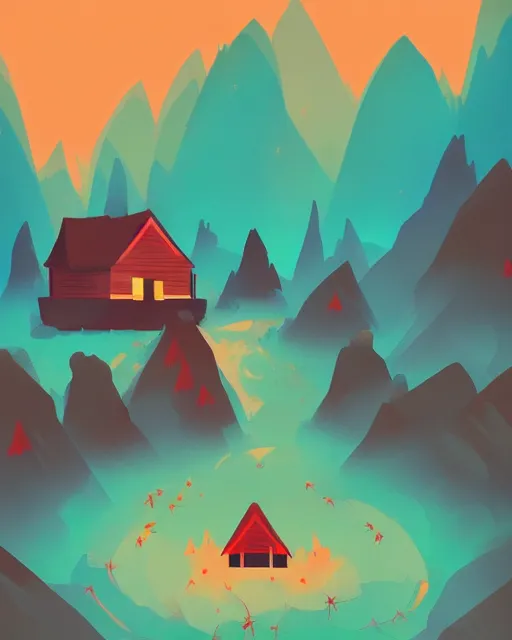 Image similar to autumn hill cabin man illustration by anton fadeev