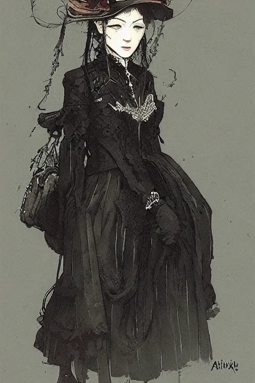 Prompt: victorian widow by akihiko yoshida, feng zhu