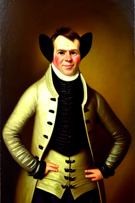 Image similar to a head and shoulders portrait painting of an anthropomorphic!!!!!!!!!! donkey!!!!!!!!!! wearing a colonial outfit without a hat looking off camera, a character portrait, american romanticism, oil on canvas, soft focus