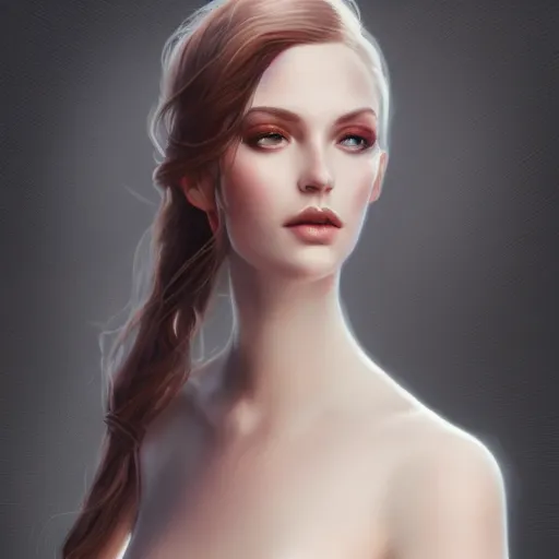 Image similar to wearing a full tight curvy long dress young female with lens, ultra realistic soft painting, floating long hair, perfectly detailed linework, symmetrical accurate intricate features, highly detailed, artstation, sharp focus, tom bagshaw