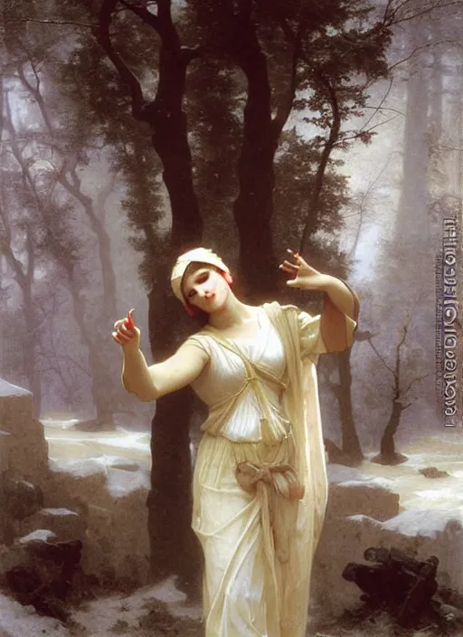 Image similar to a mage casting a frost spell by william - adolphe bouguereau