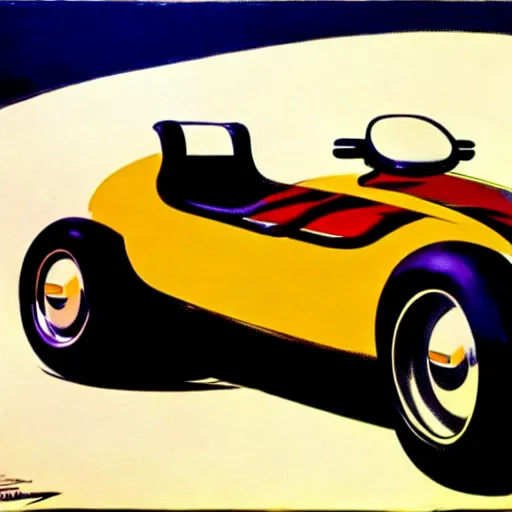 Image similar to concept art of a car with a sidecar being driven, painted by syd mead, high quality