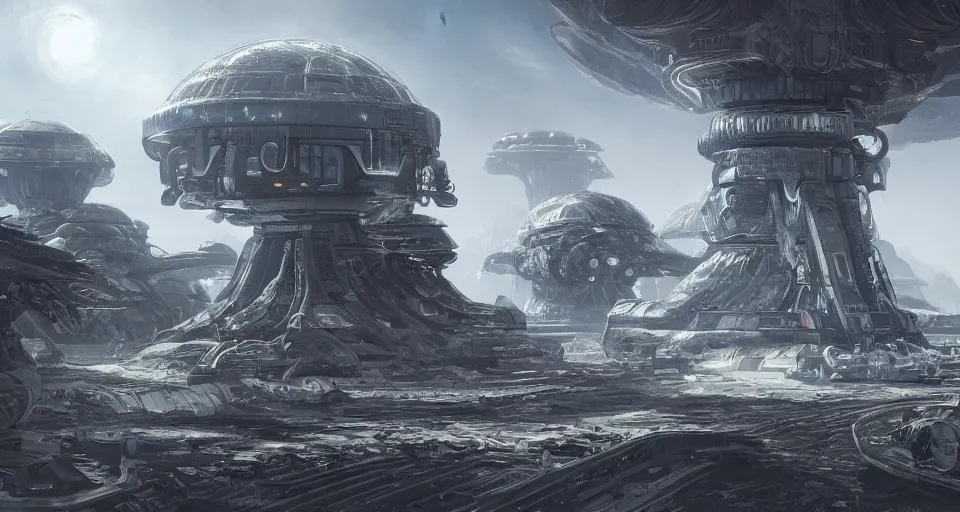 Prompt: a beautiful hyper detailed concept art of space command base of aliens on the alpha centauri solar system, highly detailed, concept art, cincematic, artstation