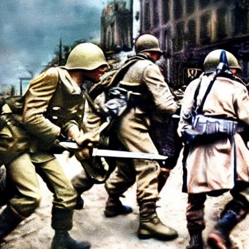 Image similar to colorized wwii photograph of furries fighting to recapture berlin, taken in 1 9 4 5