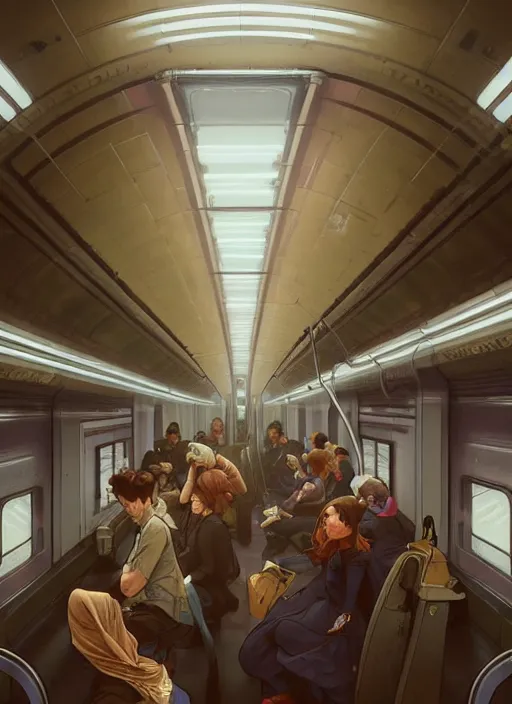 Image similar to perfectly - centered - portrait of an empty subway train, intricate, highly detailed, digital painting, artstation, concept art, smooth, sharp focus, illustration, unreal engine 5, 8 k, art by artgerm and greg rutkowski and alphonse mucha