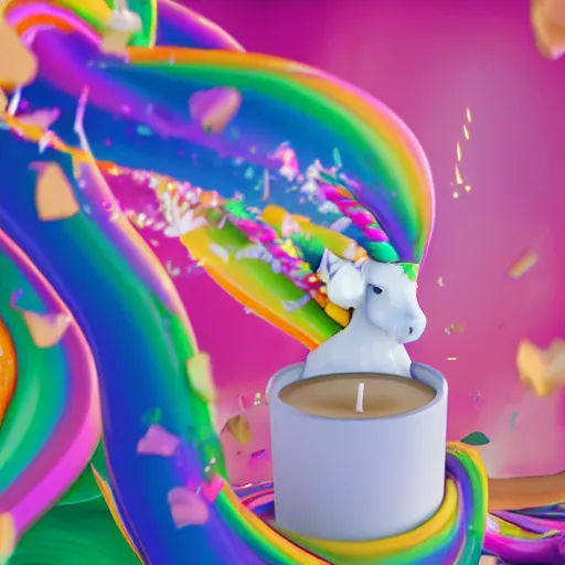 Prompt: a unicorn puking into a candle, octane render, lisa frank style