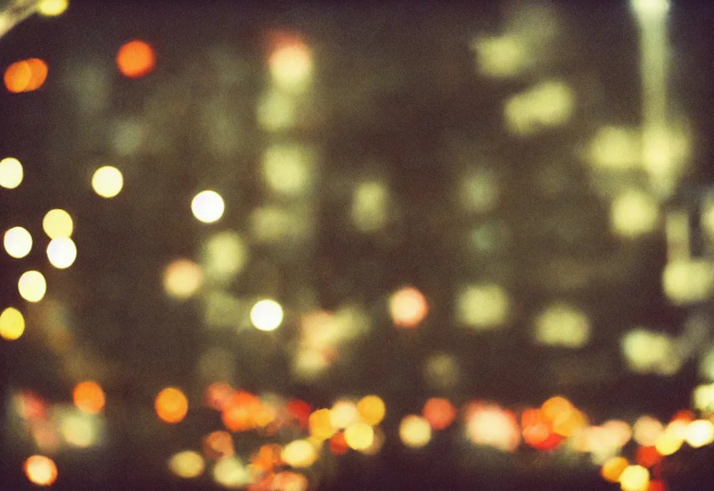 Image similar to we fell in love and it fell apart, cinestill, lomo, bokeh, out of focus, night, dramatic lighting