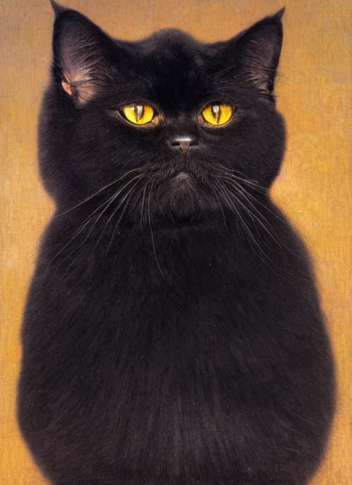 Prompt: symmetrical portrait of black persian cat staring contemptuously at people, wearing a chinese dragon spacesuit armor and helmet, in majestic, solemn, in space, hyper realistic, by bouguereau