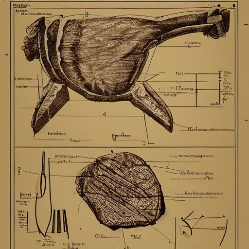 Prompt: highly detailed schematic of steak, da vinci