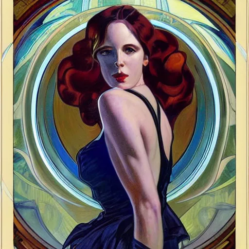 Image similar to a streamline moderne painting in the style of donato giancola, and in the style of charlie bowater, and in the style of alphonse mucha. symmetry, smooth, sharp focus, semi - realism, intricate detail.