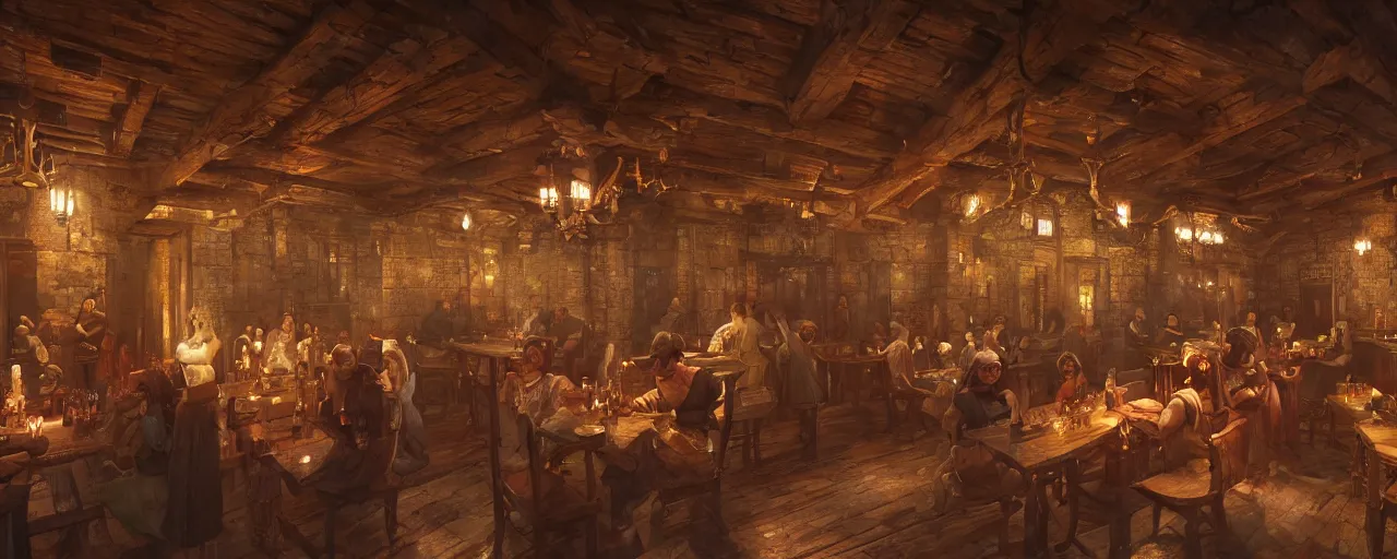 Image similar to medieval era tavern with exotic dancers, vaporwave aesthetics, 8 k uhd, unreal engine, octane render in the artstyle of finnian macmanus, john park and greg rutkowski