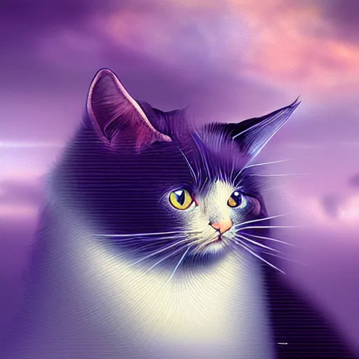 Image similar to divine heaven cat, digital art