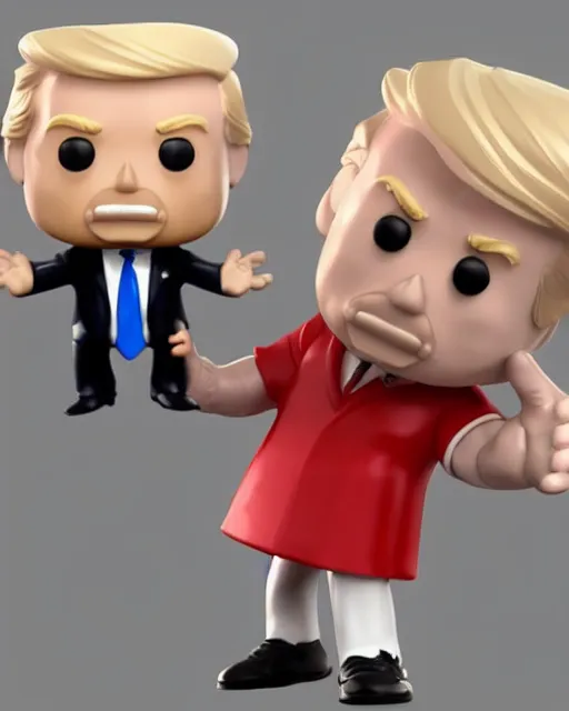 Image similar to full body 3d render of funko pop donald trump as a funko pop, studio lighting, white background, blender, trending on artstation, 8k, highly detailed