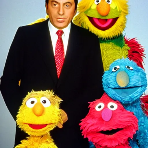 Prompt: silvio berlusconi as a special guest of sesame street, 8 0 s photo