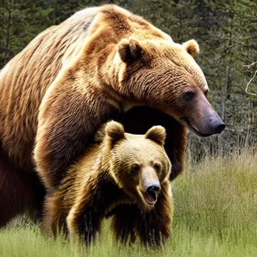 Image similar to national geographic extremely high quality photo of a dinosaur fighting a bear,