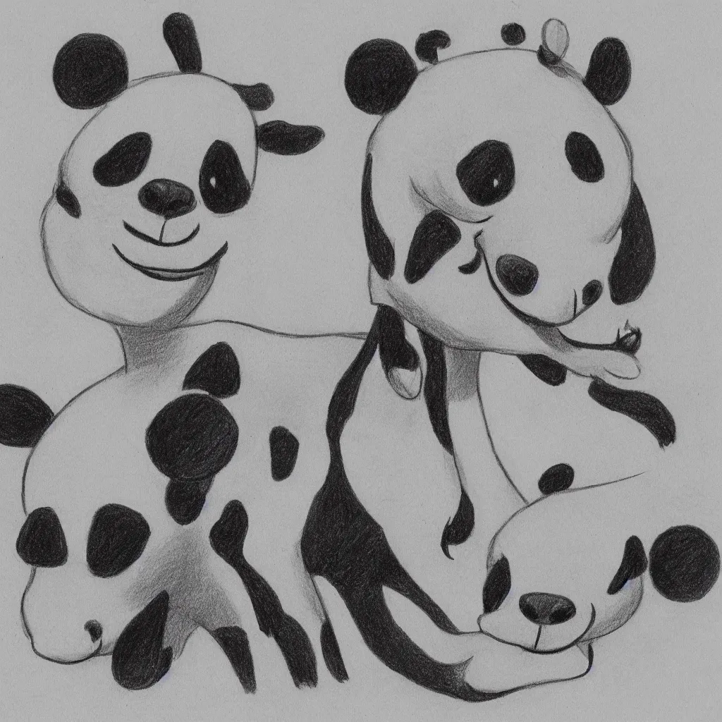 Prompt: drawing from 1 9 2 0's disney animation, white paper, black & white, fat panda giraffe