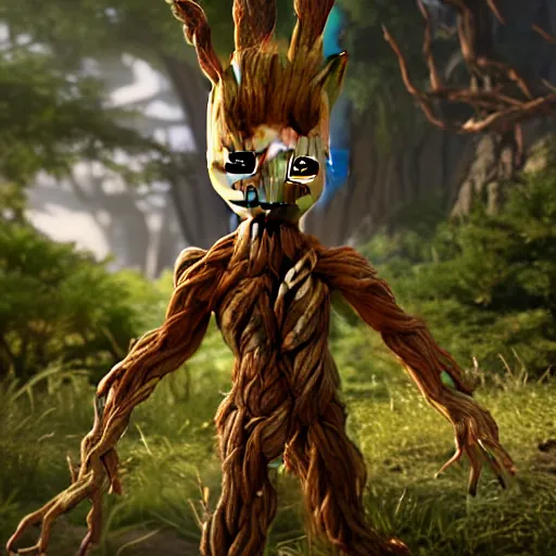 Image similar to generate groot character in a nutshell, fine, hd, octane render,