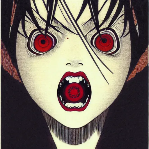 Image similar to prompt : portrait of muse soft light painted by takato yamamoto, rinnegan eyes inspired by ninja anime, smooth face feature, intricate oil painting, high detail, sharp high detail, manga and anime