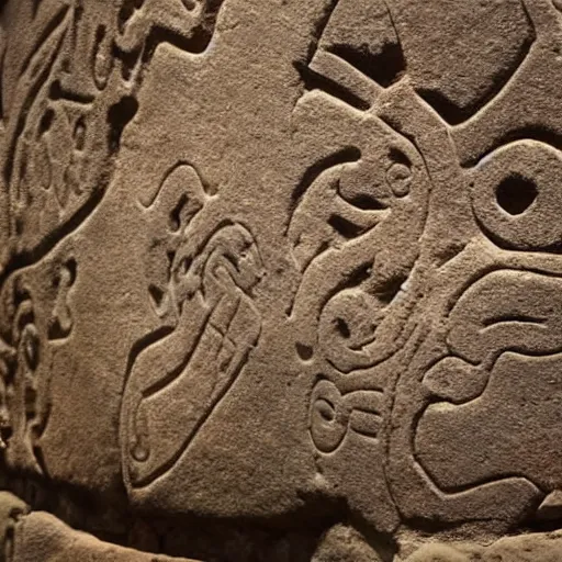 Prompt: ancient toltec petroglyphs bound to the second attention by dreams and empowered by inorganic beings reveal secrets of human perception