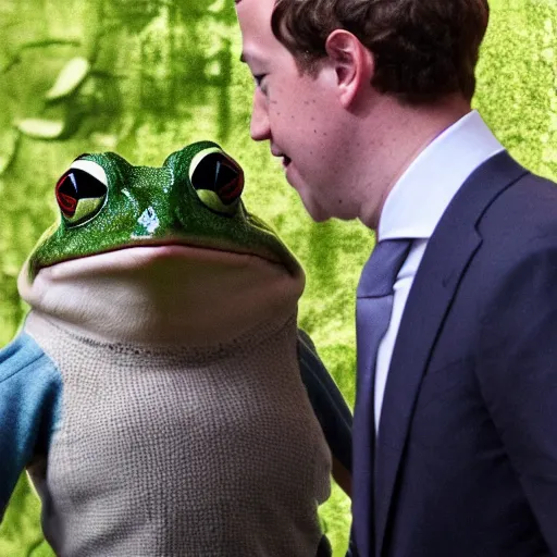 Prompt: Mark Zuckerberg talking to a frog