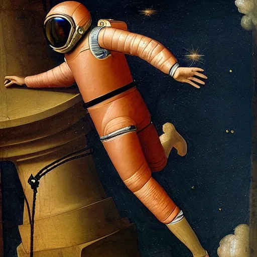 Image similar to beautiful renaissance painting of an astronaut floating in space