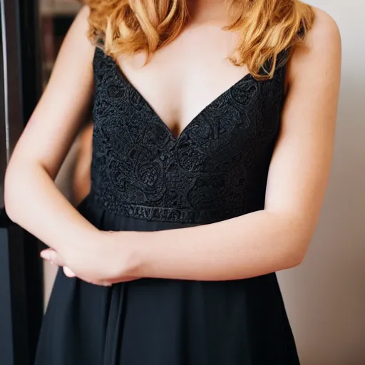 Image similar to Beautiful Woman Wearing a Black Dress at a Party, potrait