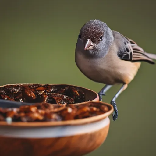 Image similar to birb eating food, XF IQ4, 150MP, 50mm, f/1.4, ISO 200, 1/160s, natural light, Adobe Photoshop, Adobe Lightroom, DxO Photolab, polarizing filter, Sense of Depth, AI enhanced, HDR