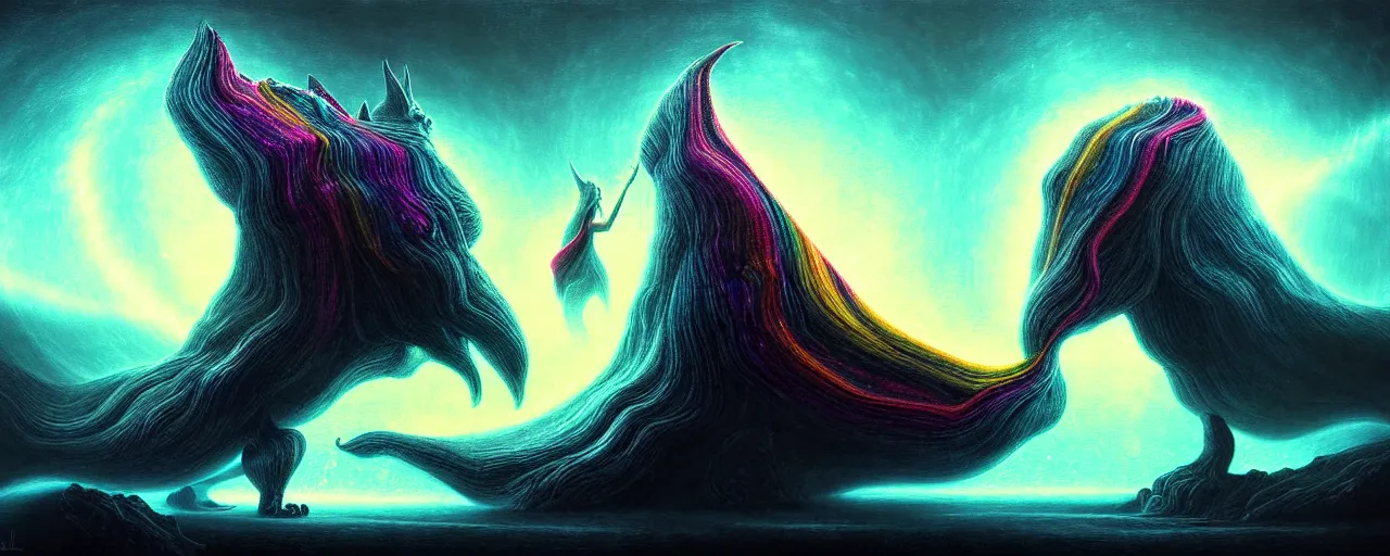 Image similar to whimsical bifrost alchemical creatures, surreal dark uncanny painting by ronny khalil