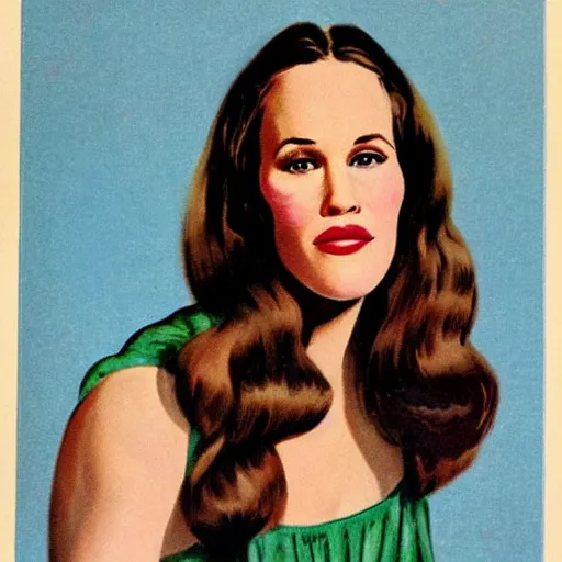 Prompt: “Jennifer Garner portrait, color vintage magazine illustration 1950”