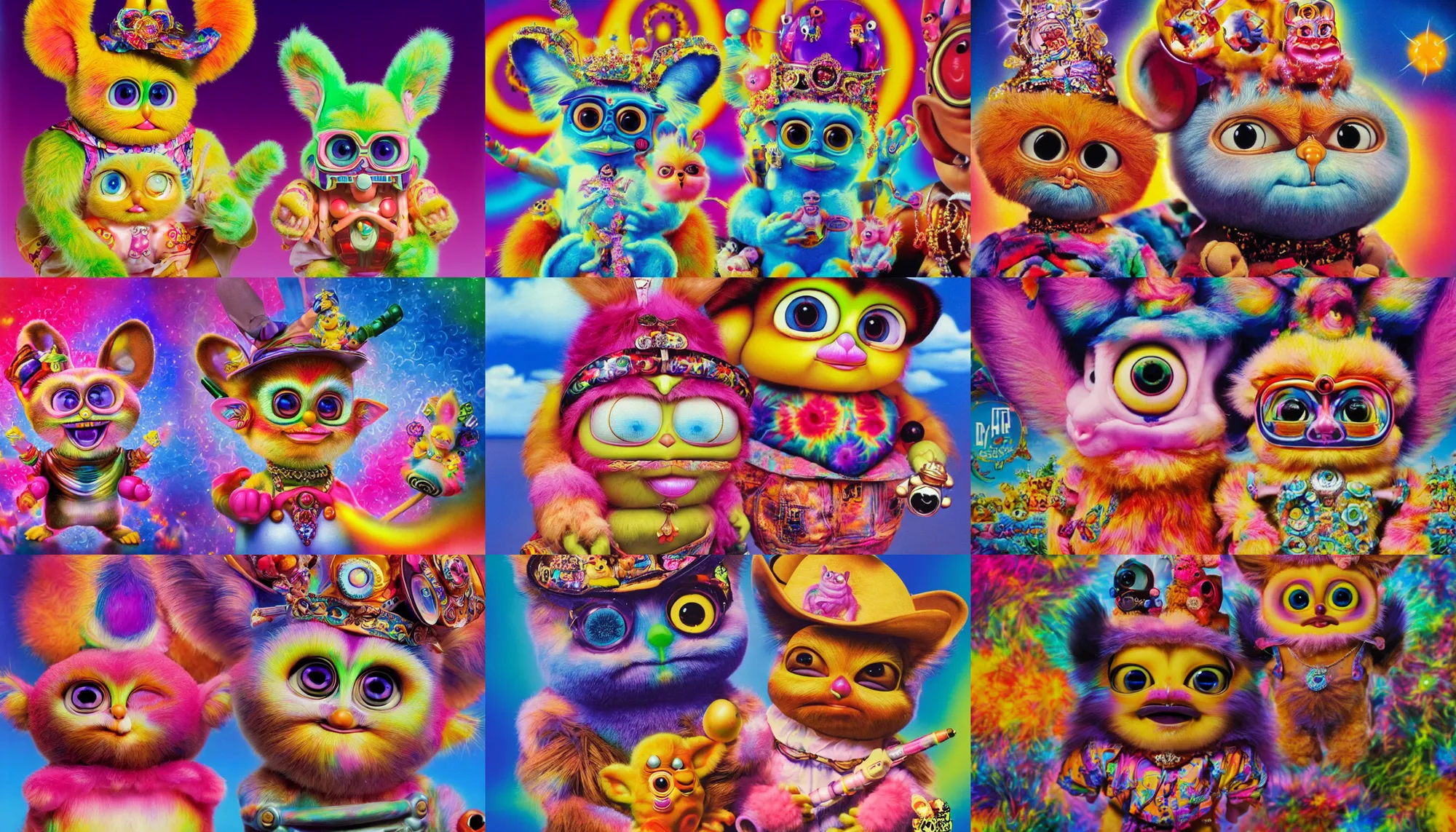 Prompt: hyperreal hindu furby cowboy god, kawaii high definition lifelike portrait art on 35mm film by Lisa Frank, Akira Toriyama and Salvador Dali