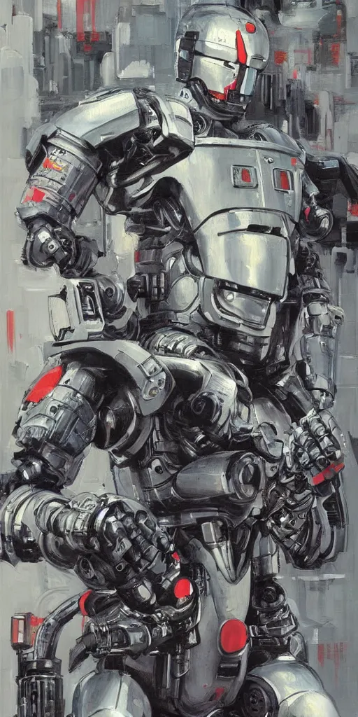 Image similar to oil painting scene from Robocop movie art by kim jung gi