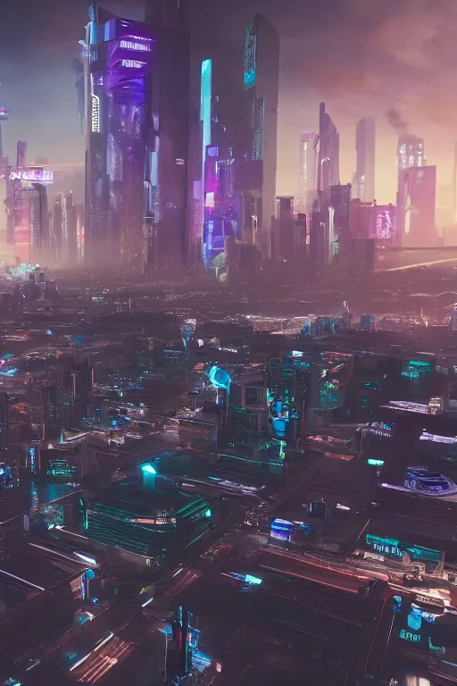 Prompt: cyberpunk city palm beach, a lot of future technologies, flying cars, unreal engine, octane render, epic scale, cinema view, 8 k