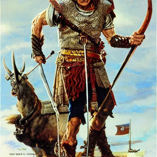 Prompt: larry david as a viking, frank franzetta, norman rockwell, jack kirby, jim burns, vibrant, heroic