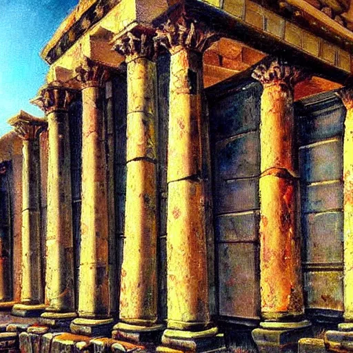 Prompt: ancient roman city, roman temple, high detail oil painting