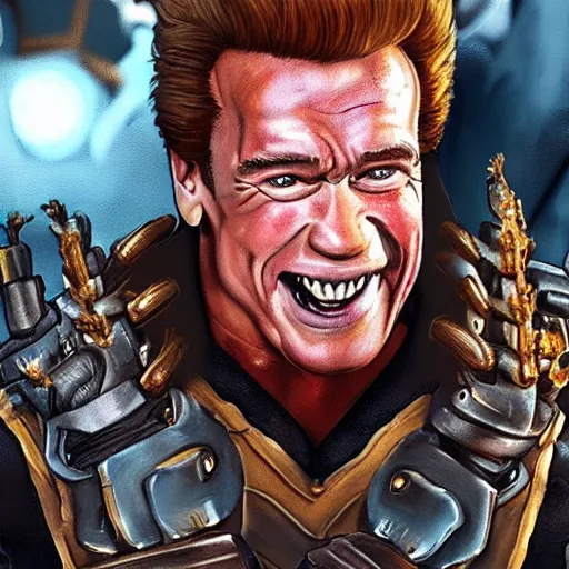 Image similar to a screenshot of arnold schwarzenegger as junkrat in overwatch