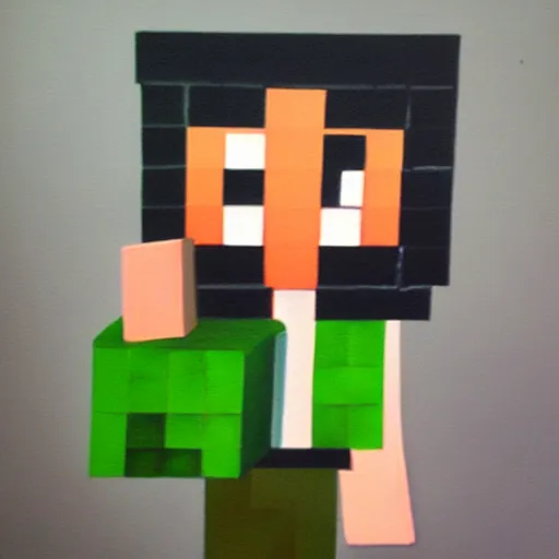 Image similar to oil painting of minecraft creeper