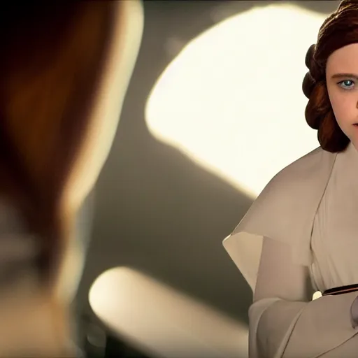 Prompt: Adult Chloe Moretz as Princess Leia, movie scene, XF IQ4, 150MP, 50mm, F1.4, studio lighting, professional, Look at all that detail!, Amazing!, Dolby Vision, UHD