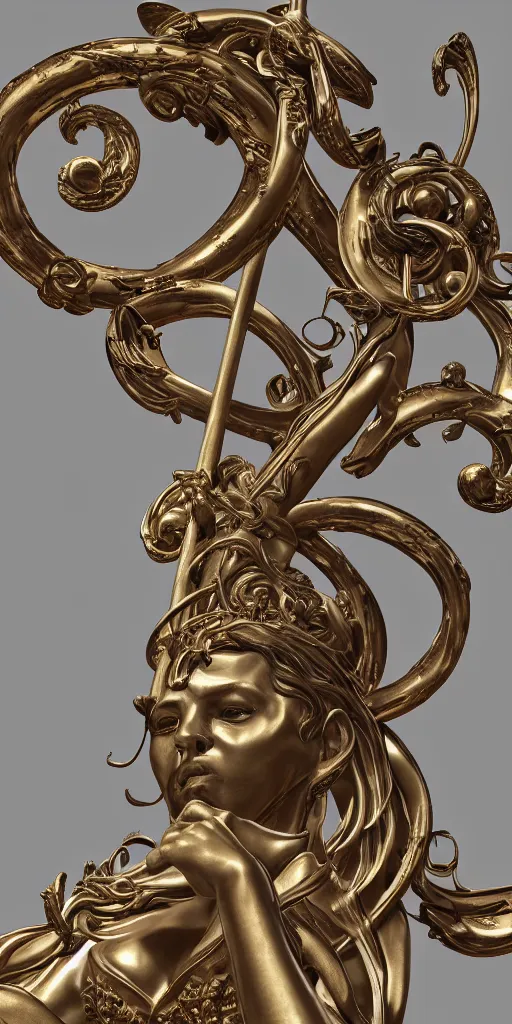 Prompt: an epic treble clef and sheet music baroque statue devoted to the gods of music, gi, global illumination, physically based rendering, photoreal, small details, intricate