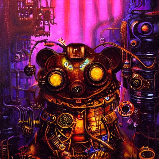 Image similar to steampunk rat, acid, 303, psychedelic, by paul lehr