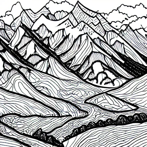 Prompt: mountain line art