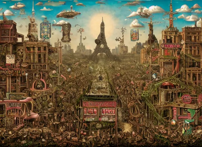 Prompt: the world during the apocalypse, lowbrow, matte painting, 3 - d highly detailed, in the style of mark ryden,